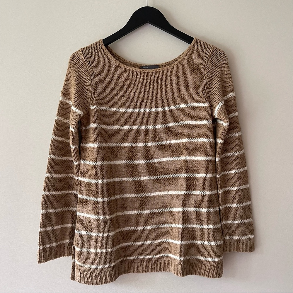 VINCE STRIPED CREW NECK SWEATER